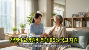 2026년 노인장기요양보험 등급 판정 기준 및 요양원·방문요양 본인부담금 감경 안내 인포그래픽